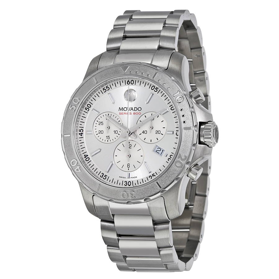 Classic Movado Series 800 Imitation - Silver Tone Case, Black Chronograph Dial Watch