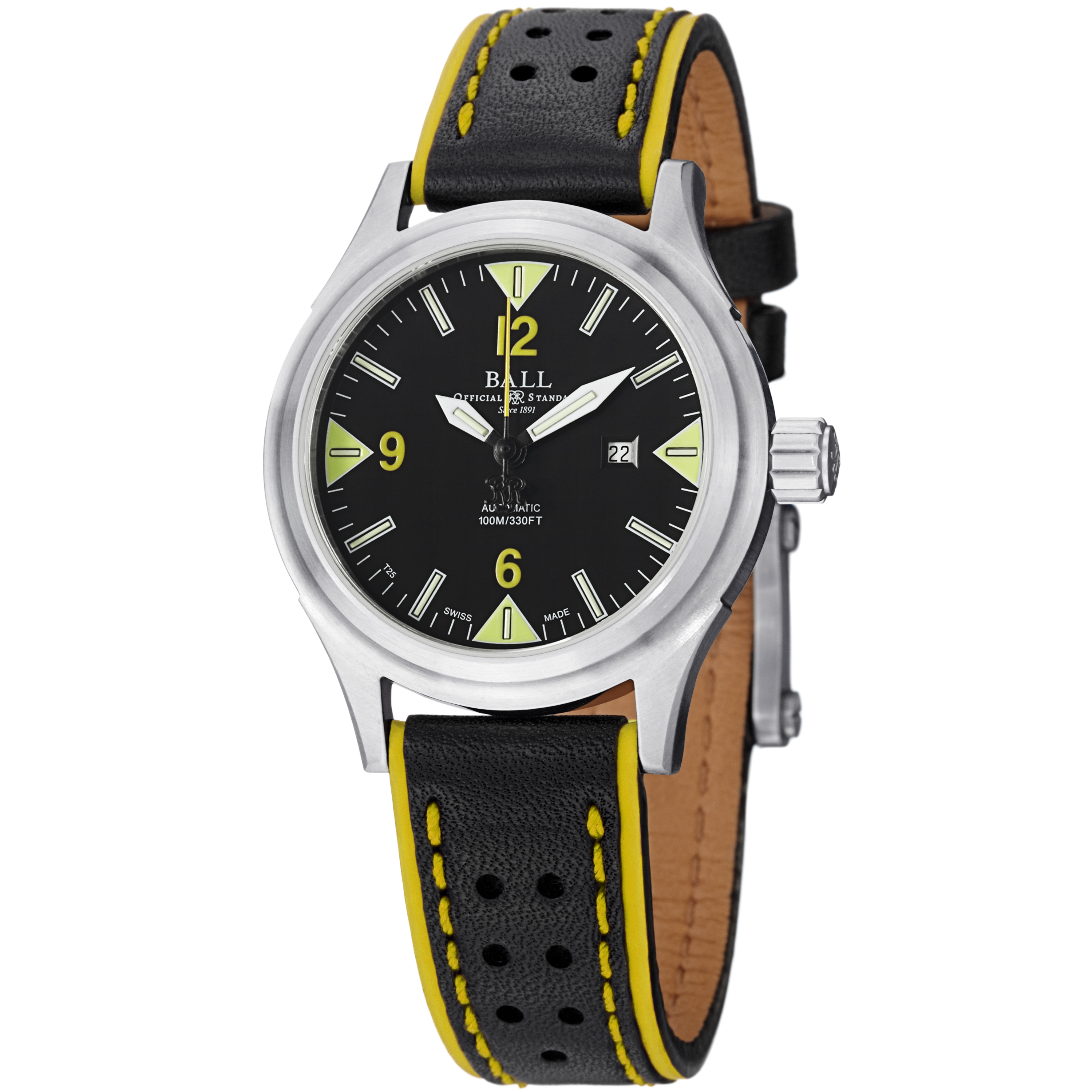 Ball NL2088D-LJ-BKYE Auto Mens Chronograph Steel Watch with Black Diver Dial & Date Display