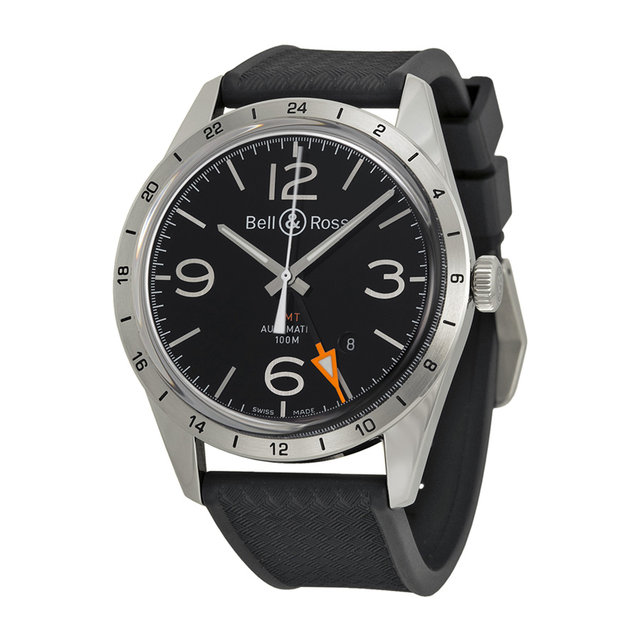 Bell & Ross GMT Pilot Automatic Chronograph - Black Steel Case - Deep Blue Face Watch