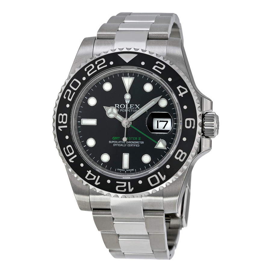 GMT Master II Clone - Swiss Automatic - 40mm Stainless Steel Case - Black & Gold Dual Time Display Watch