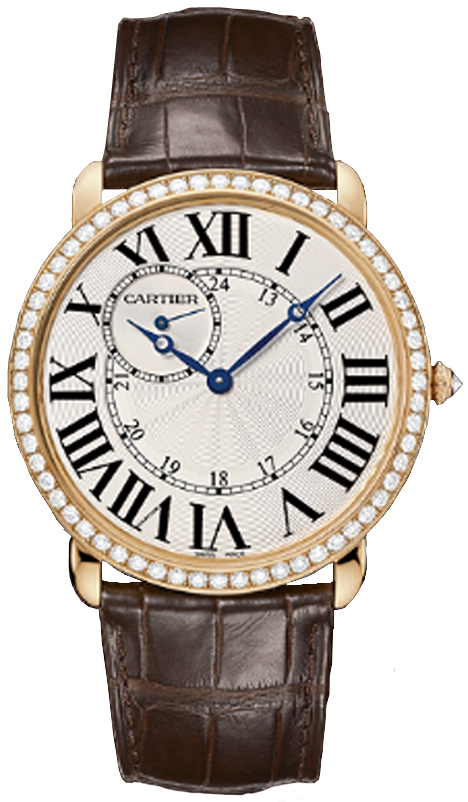 Cartier Ronde Louis Cartier Swiss Clone 30mm 18kt Rose Gold Brown Leather GMT Water Resistant
