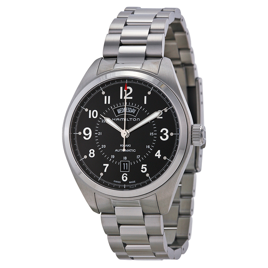 Hamilton Khaki Field H70505133 Vintage Chronograph Black Face Steel Mens Watch