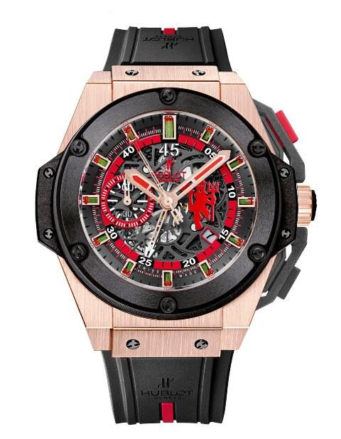 Hublot King Gold Chrono Skeleton Auto Black Rubber 42mm Swiss Men's Watch