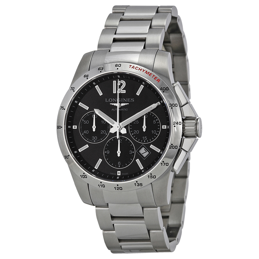 Longines Conquest Chronograph Jet Black Face Automatic Swiss Movement Watch