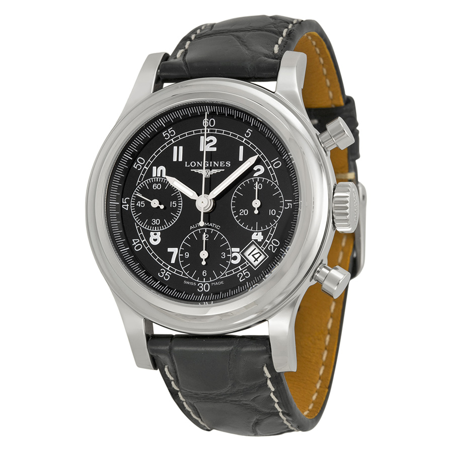 Longines Heritage Chronograph L2.745.4.53.4 Jet Black Automatic Pilot Watch