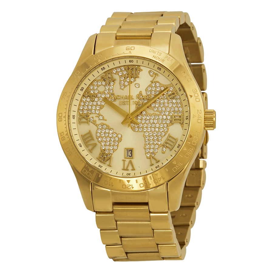 Michael Kors Layton MK5959 Pave Map Engraved Black Dial Automatic Watch