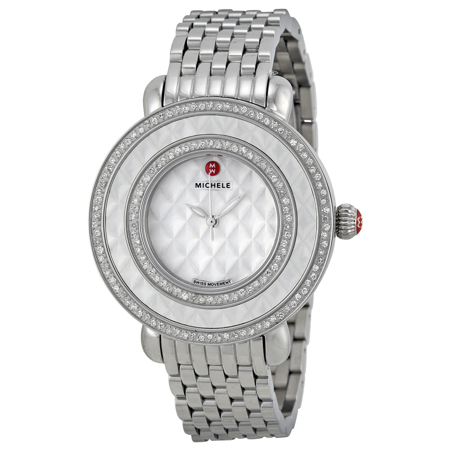 Elite Reps Michele Cloette MWW20E000008 Steel & Pearl Mother-of-Pearl Ladies Watch with Gold-Tone Case & Black Roman Numerals