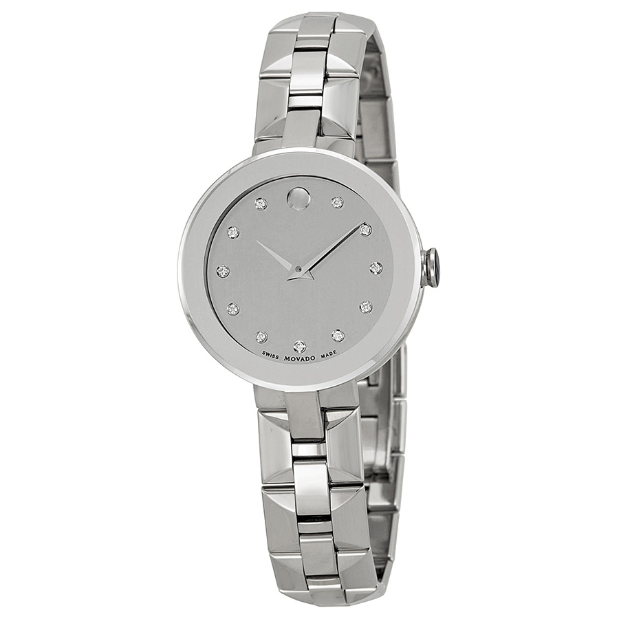 Movado Sapphire Timepiece 0606814 - Swiss Quartz, Stainless Steel Case, Jet Black Dial Watch