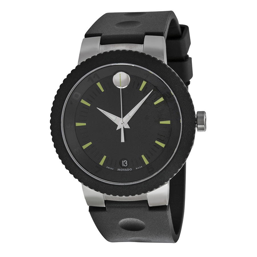Movado Sport Edge Chronograph Silver Case Jet Black Face Mens Watch