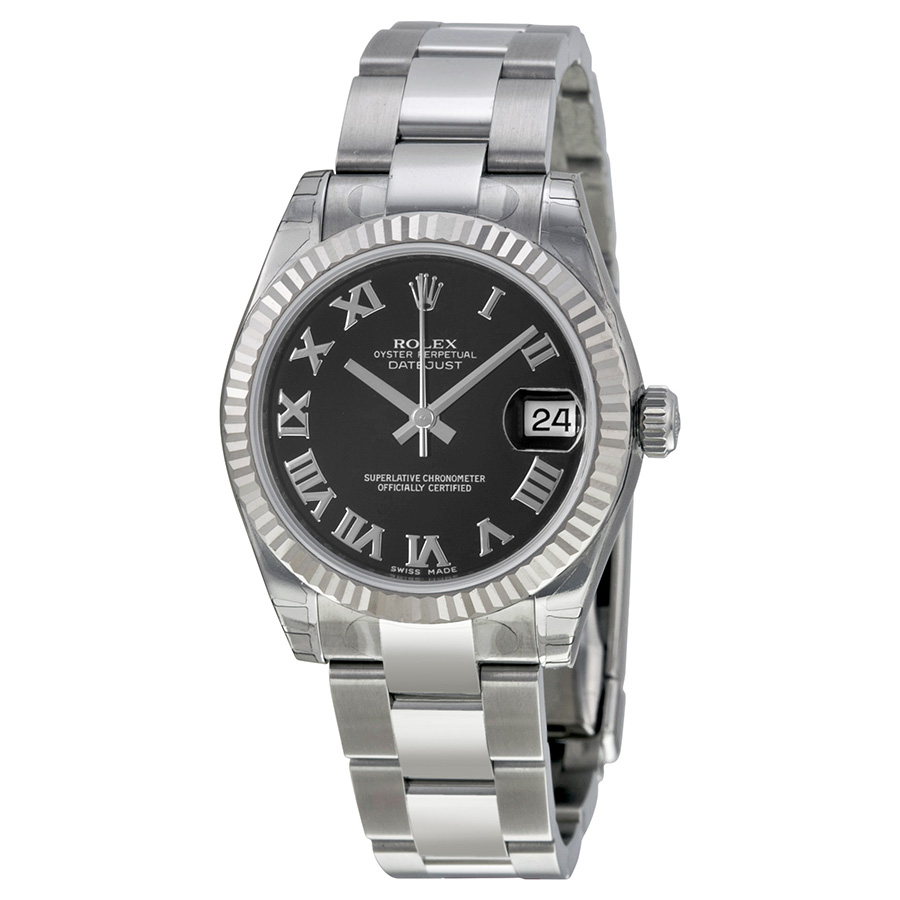 Rolex Datejust Lady 31 Clone - Elegant Black Face, 31mm Gold Case, Automatic Movement
