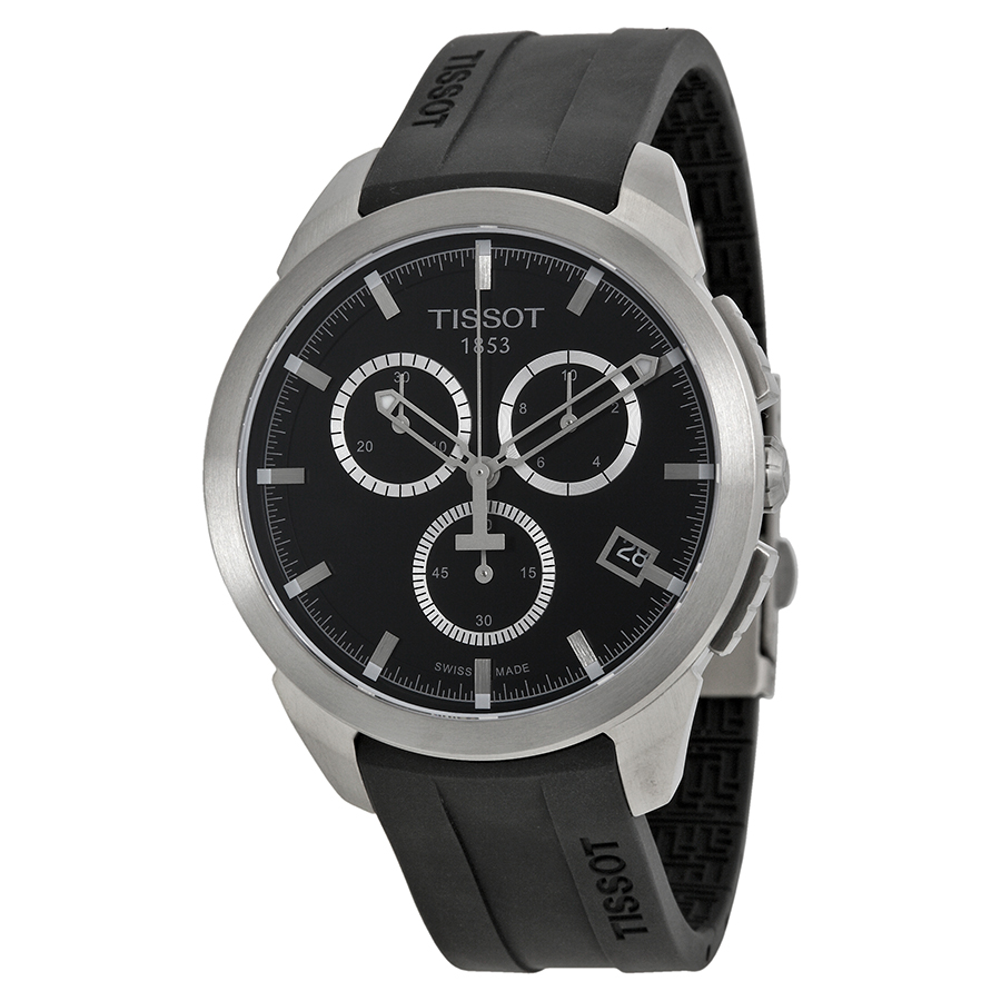 Tissot T-Sport Chronograph Quartz Mens Watch - Black Carbon Fiber Case - Grey Dial - 200m Water Resistant