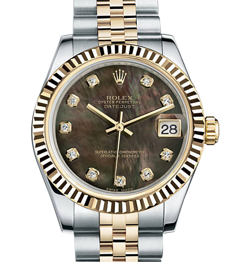 Classic Glamour Rolex Datejust Lady 31 Yellow Gold & Stainless Steel Chronograph Watch - 31mm Elegant Face