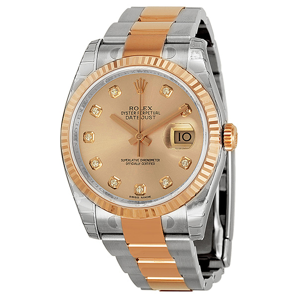 Rolex Datejust 41mm Pink Gold Clone Automatic Watch with Diamond Accents