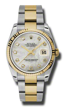 Swiss Clone Rolex Datejust 36mm Polished Gold & Diamond Bezel Automatic Watch