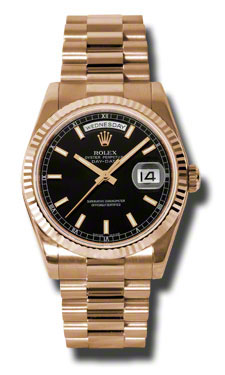 Rolex Day-Date Clone in Black President Style - Swiss Quartz Movement - Polished Stainless Steel Case