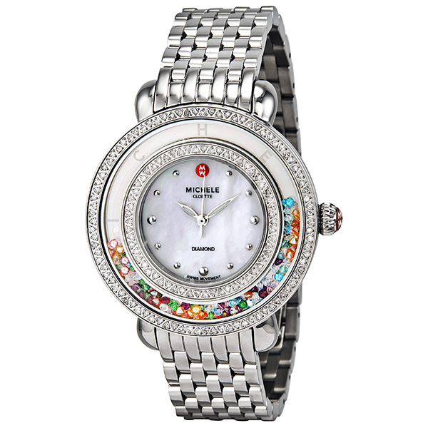 Michele Mother of Pearl Dial Watch with Topaz Jewels and Steel Case