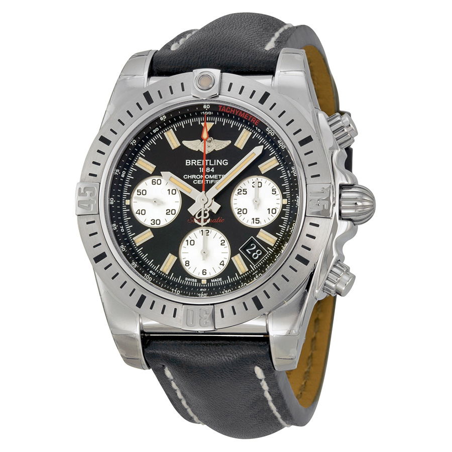 Breitling Aviator Chronograph Black Face Steel Pilot Watch