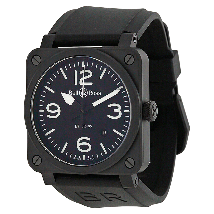 Bell Ross Pilot's Watch BR0392-BL-CE Automatic Jet Black Face 300m Water Resistant