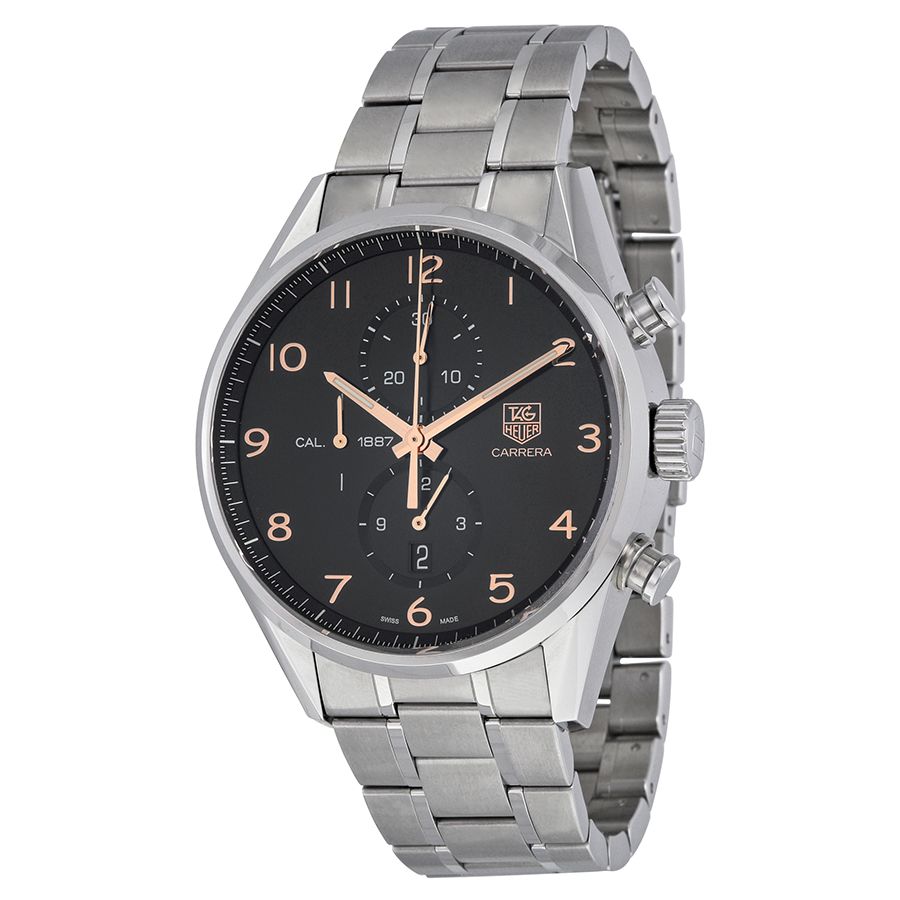 Tag Heuer Carrera Swiss Clone Chronograph 45mm Carbon Fiber Case Silver Dial Watch