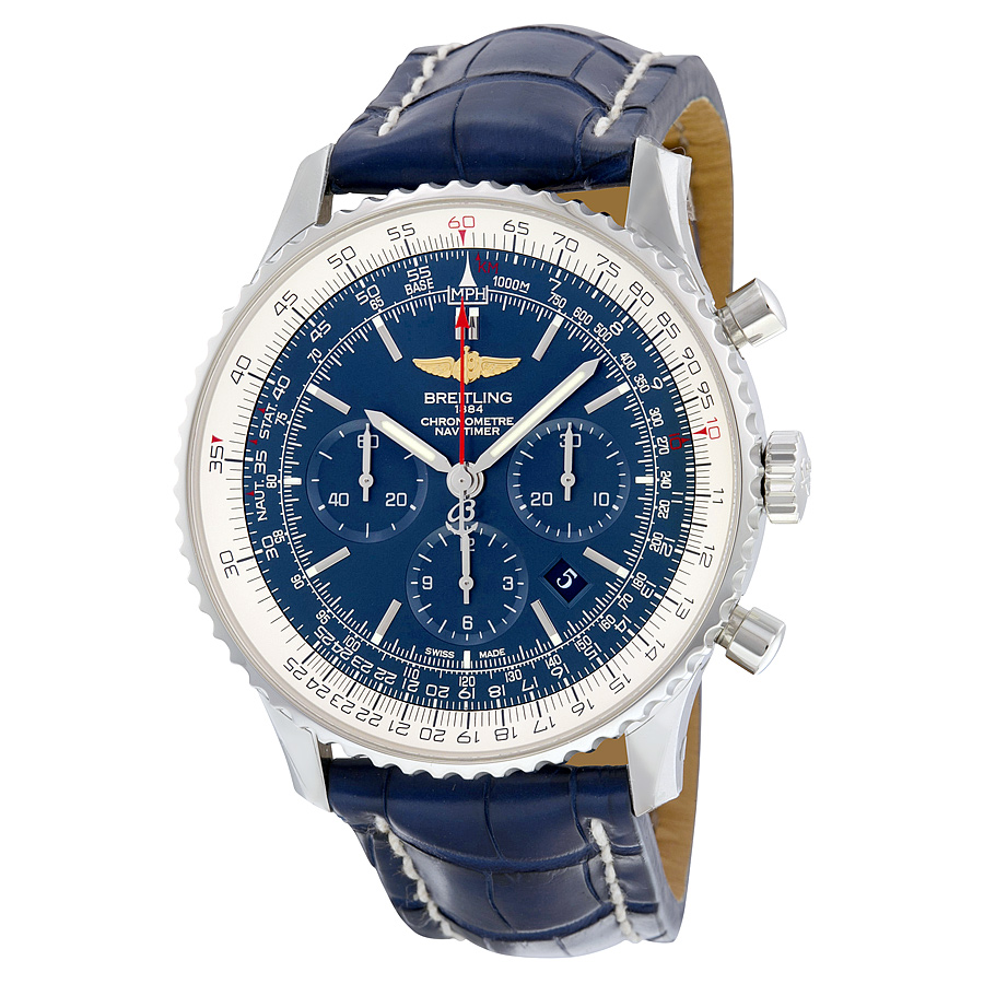 Breitling 747 Pilot Automatic Chronograph Steel Blue Dial Watch