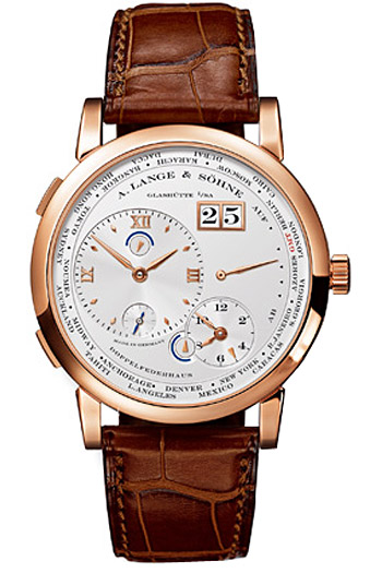 A. Lange & Sohne 116.032 Silver Watch with Offset Home Time Display