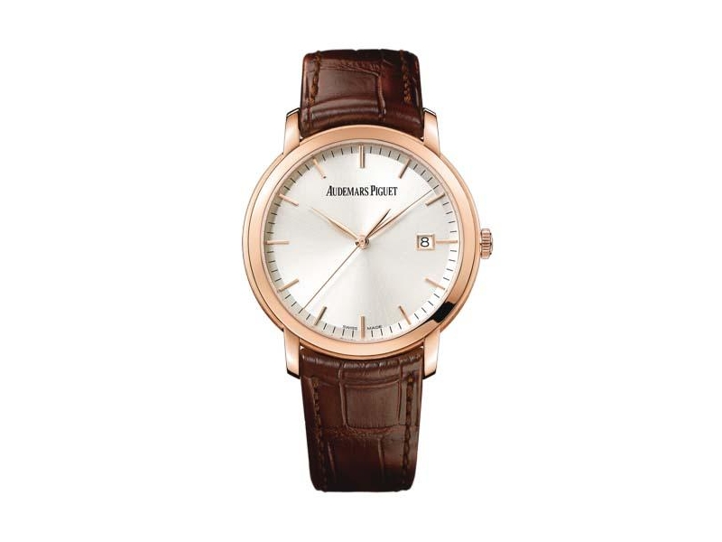 Rose Gold Jules Audemars Automatic 18K Timepiece with Blue Enamel Dial