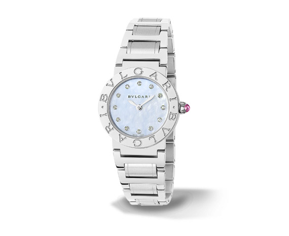 Bvlgari 102200 Imitation Mother-of-Pearl Timepiece with Swarovski Crystals - Gold-Tone Watch