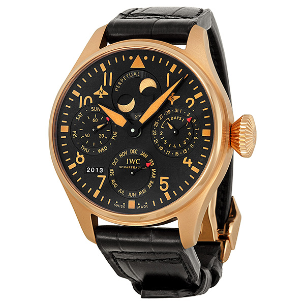 IWC Pilot's Watch IW502635 18K Rose Gold Automatic Jet Black Face 100m Water Resistant