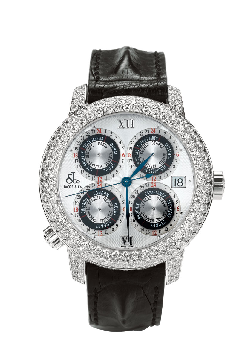 Jacob & Co. GMT World Time Automatic gMT6SSDC Stainless Steel Pave Diamond Watch