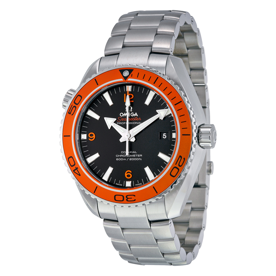Omega Planet Ocean 46mm Dive Watch: Swiss Automatic, Stainless Steel, Jet Black Face