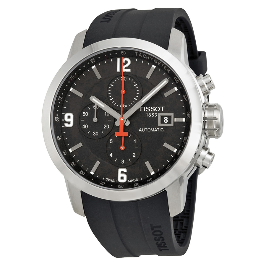 Tissot PRC 200 Chronograph Steel Case Automatic Jet Black Dial Water Resistant Men's Watch
