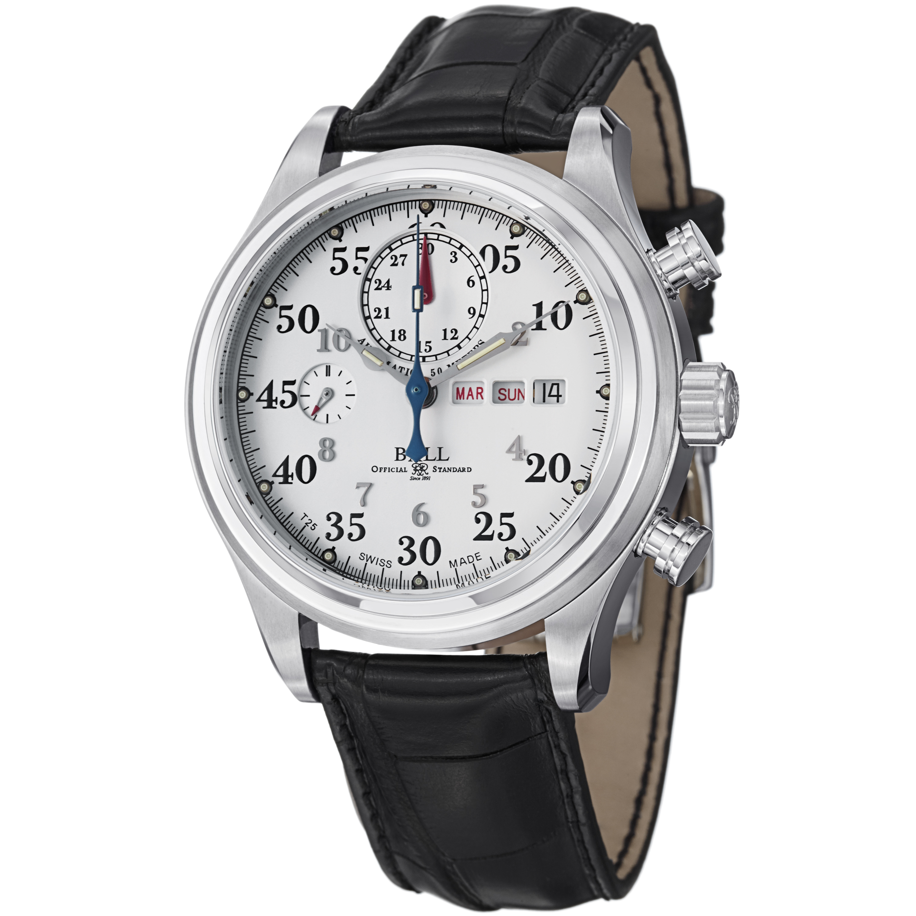 Ball Trainmaster CM1030D-L1J-WH Swiss Clone 43mm Silver Case Jet Black Dial Water Resistant Watch