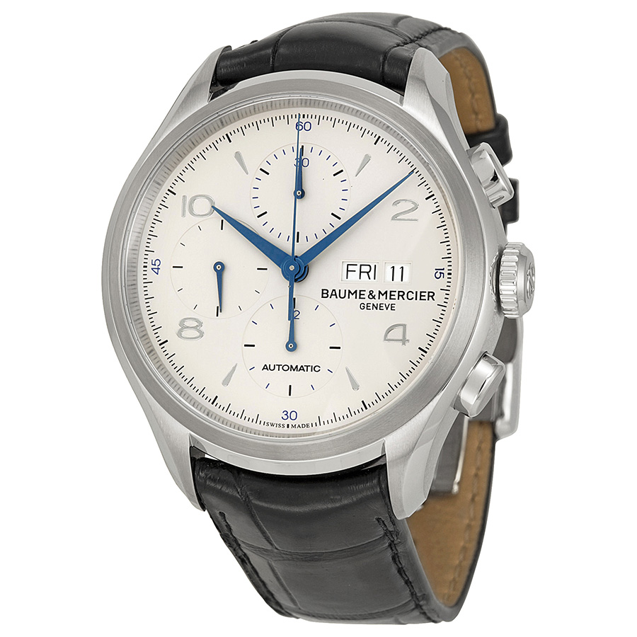 Baume & Mercier Clifton Swiss Auto Chrono 42mm Polished Silver Face Watch