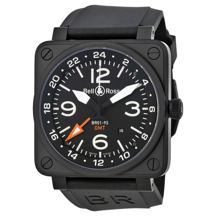 Bell Ross BR-01-93 GMT Pilot Watch - Stainless Steel Case, Jet Black Face