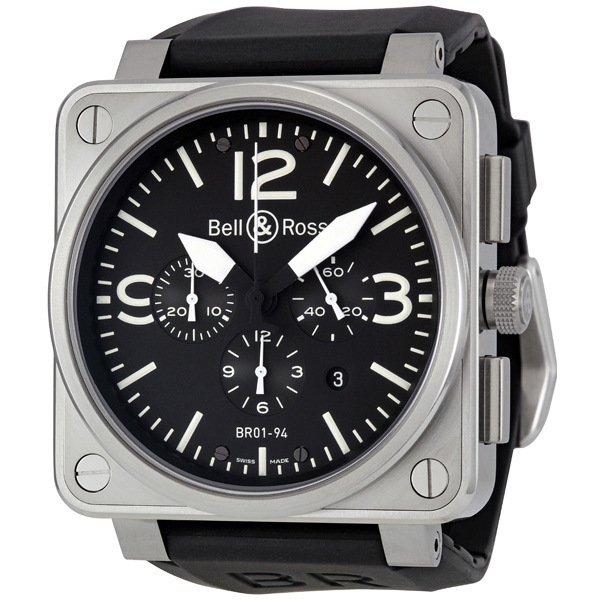 BR0194-BL-ST Bell and Ross Pilot Chronograph Imitation Jet Black Watch