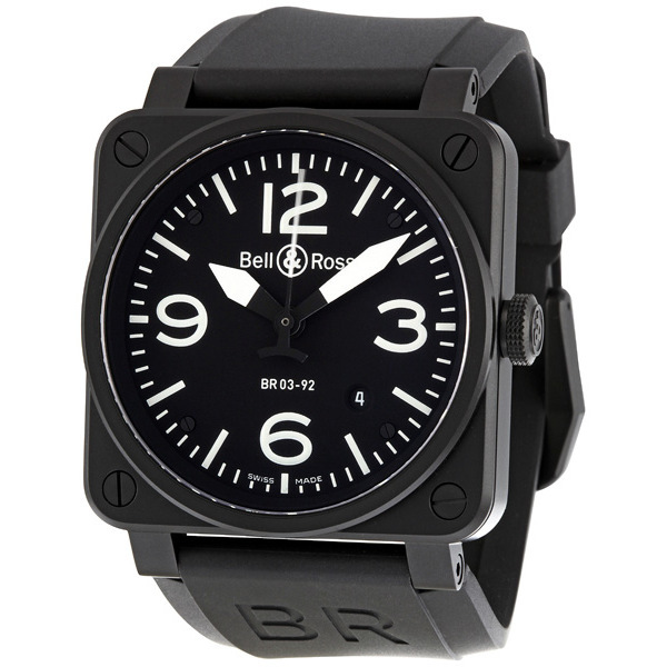 Bell Ross Aviator BR0392-BL-CA Clone, Swiss Auto, Steel Case, Jet Black Face, 50M Water Resistant Watch