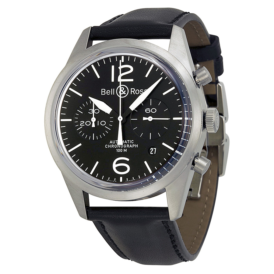 Bell Ross Vintage Pilot Watch - Black Stainless Steel Case, Swiss Automatic, Blue Sunray Dial