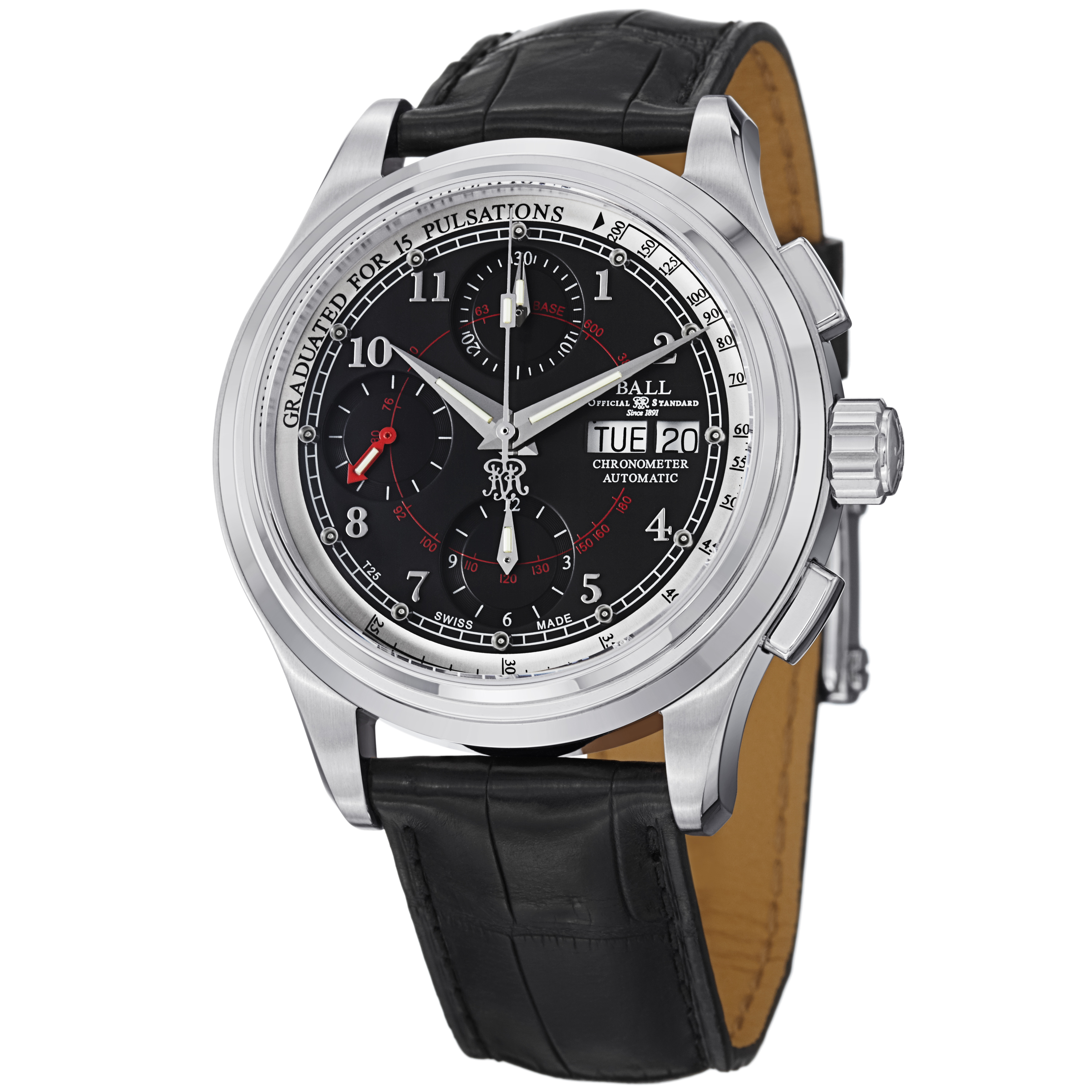 Ball Trainmaster Clone 1010DLCJBK Timepiece with Jet Black Face & Swiss Automatic Movement