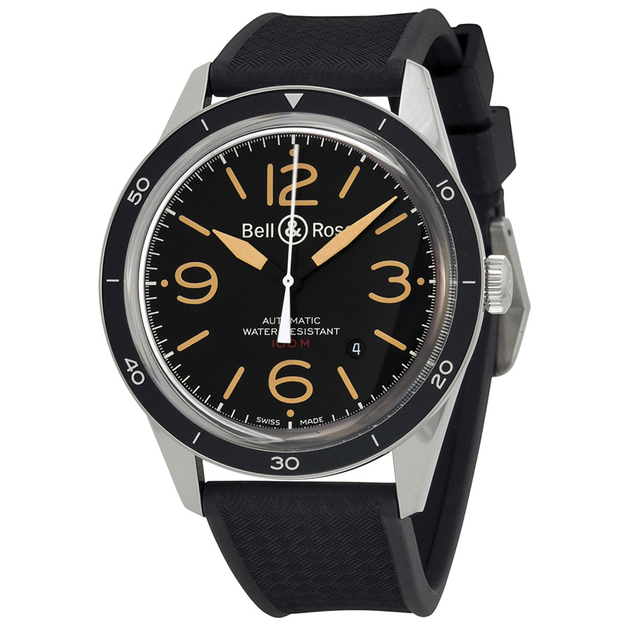 Bell & Ross Vintage BR123-HER-SRB Clone, Automatic Chronograph, Stainless Steel, Black Face, 42mm Water-Resistant Watch