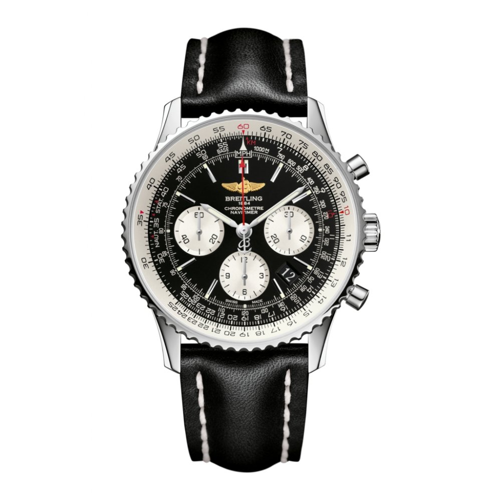 Breitling Navitimer Swiss Clone Automatic Jet Black Face Steel Case Dive Watch