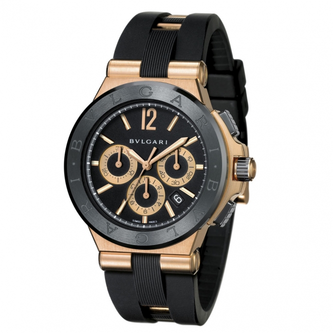 Bvlgari Replica Automatic Watch - Elegant Black Face - Stainless Steel - 18K Gold Accents