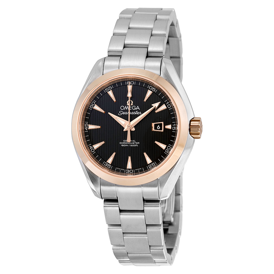 Omega Aqua Terra Lady's Timepiece, Swiss Clone, 23mm Gold-Plated Case, Black Diamond Accents