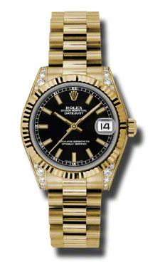 Rolex Datejust 178238BKSP Clone with Swiss Automatic, Black Steel Case, Jet Black Dial, 28mm, Water-Resistant