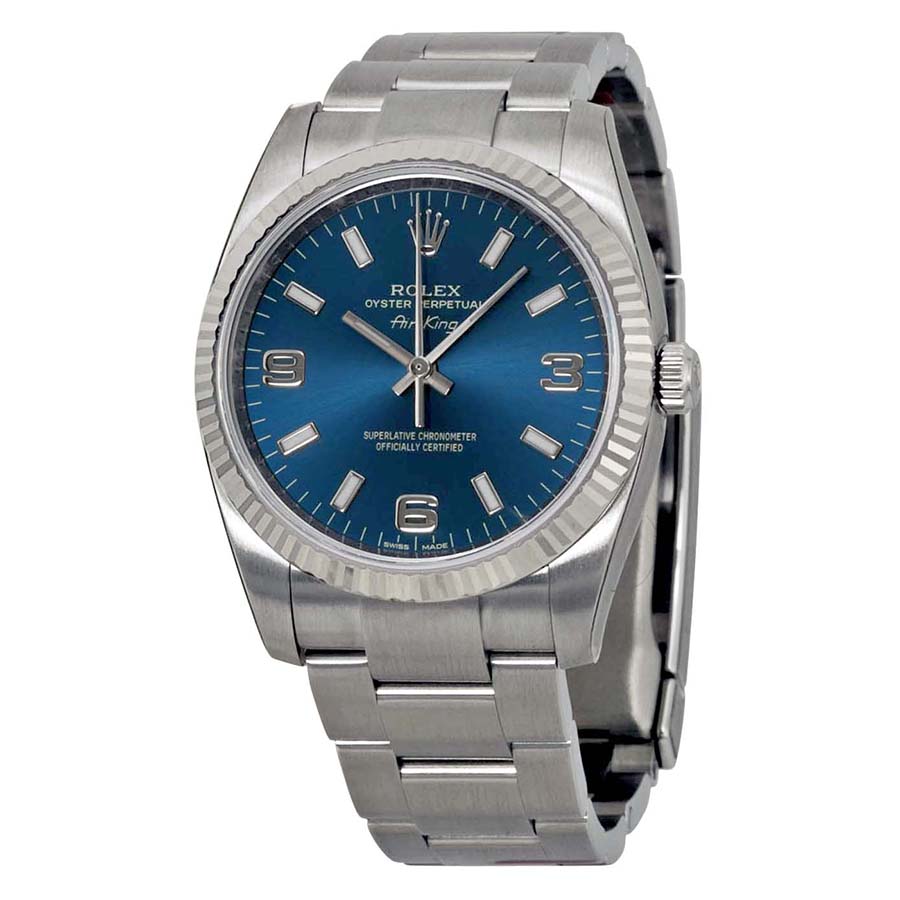 Rolex Airking Aviator Chrono Replica - Blue Steel Case, Silver Dial, 100m Water Resistant Watch
