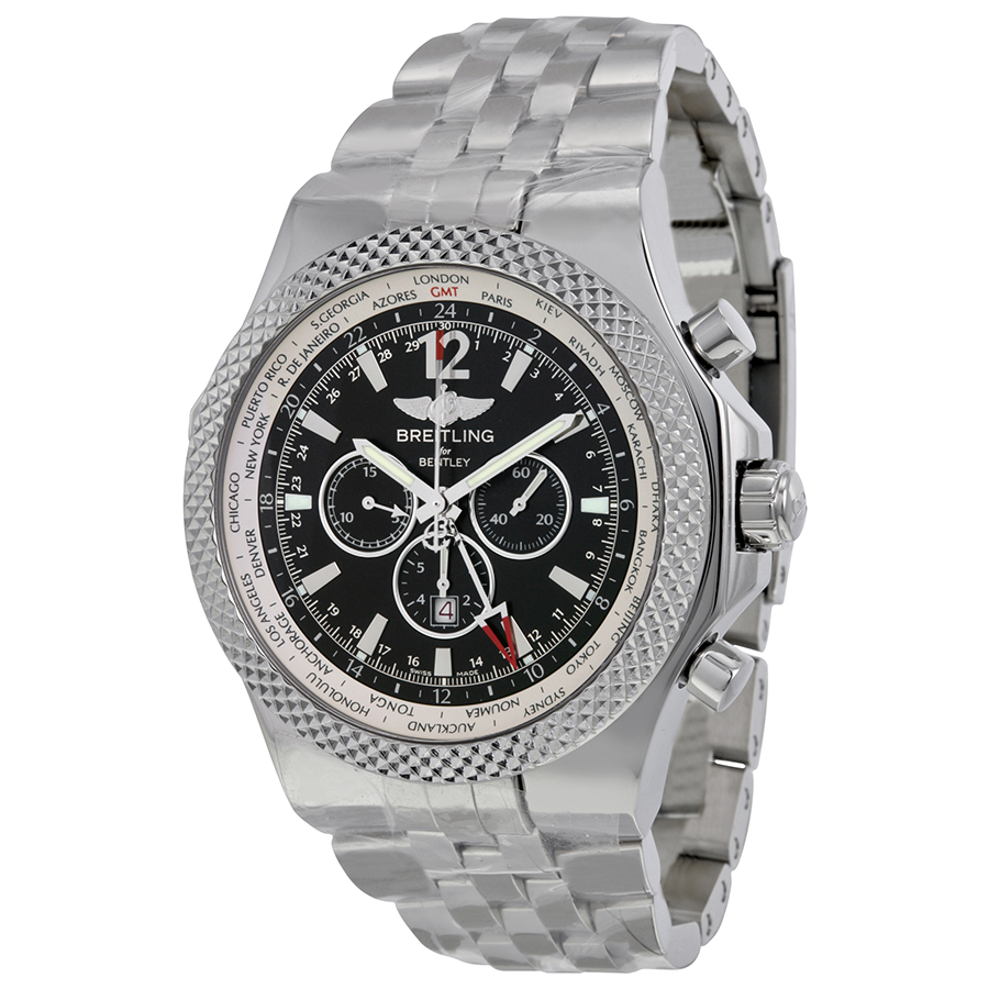 Breitling Bentley A4736212 Swiss Automatic Chronograph Watch - Jet Black Face & Steel Bezel