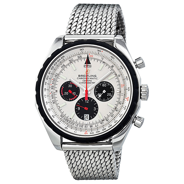 Breitling Chrono-Matic GMT Pilot Silver Case Automatic Black Face Watch