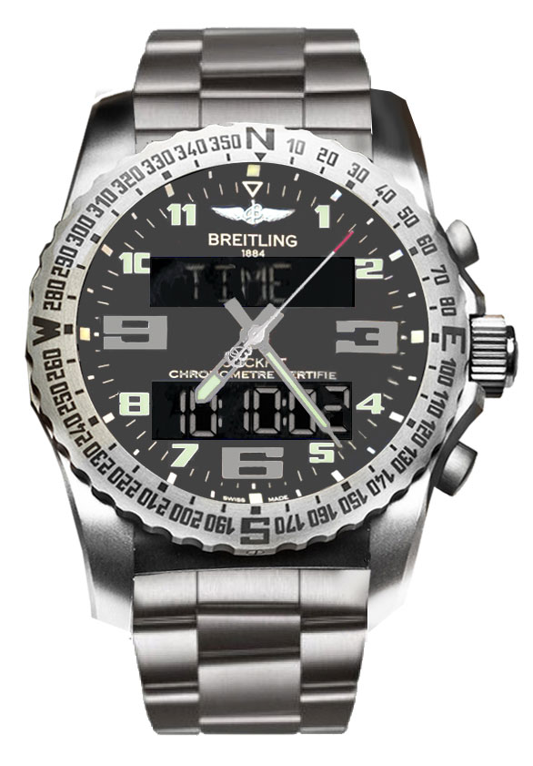 Breitling EB5010B1 Clone - Swiss Quartz Chronograph - Black Carbon Case - Blue Face Watch