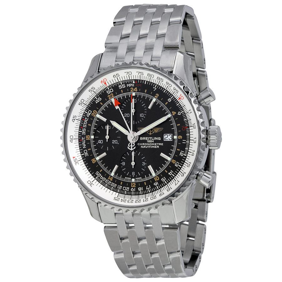 Breitling Navitimer A2432212/B726 Chronograph Replica Watch with Jet Black Face and Stainless Steel Case