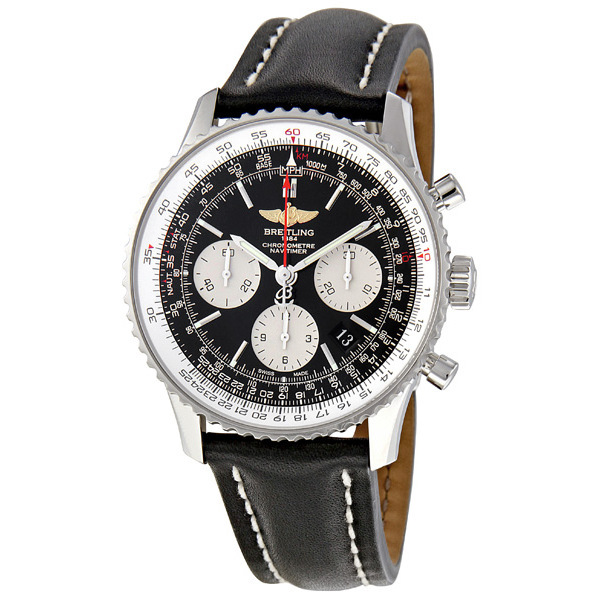 Breitling Navitimer Clone Automatic Pilot Watch with Jet Black Face & Stainless Steel Case