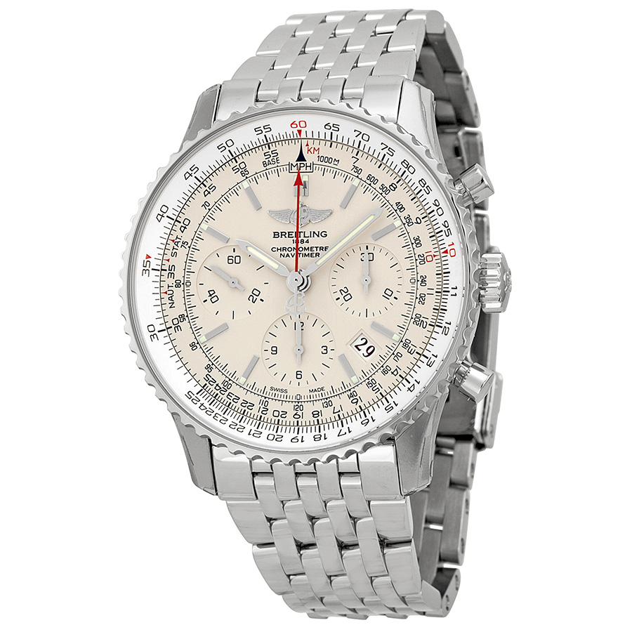 Breitling Navitimer AB012312 Clone Automatic Pilot Watch - Stainless Steel Case, Black Face, 48mm